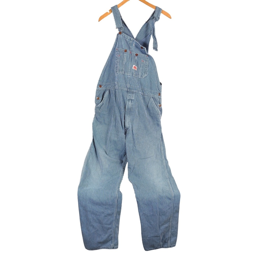 Round House Hickory Stripe Railroad Overalls Mens 44x33 Blue Denim Workwear read